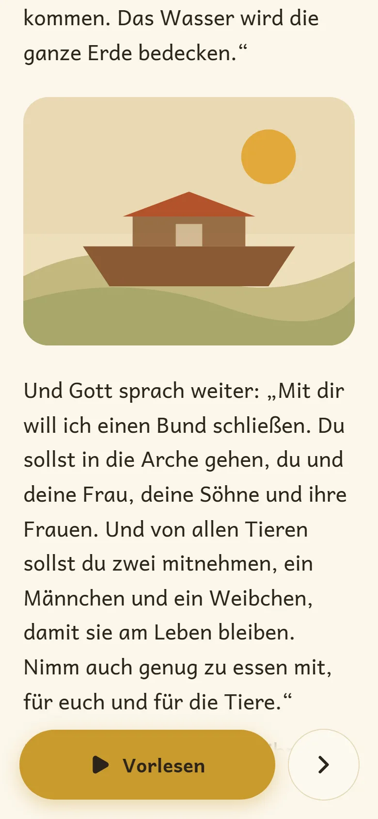 Das Ende einer Geschichte mit dem großen goldenen Knopf „Vorlesen“