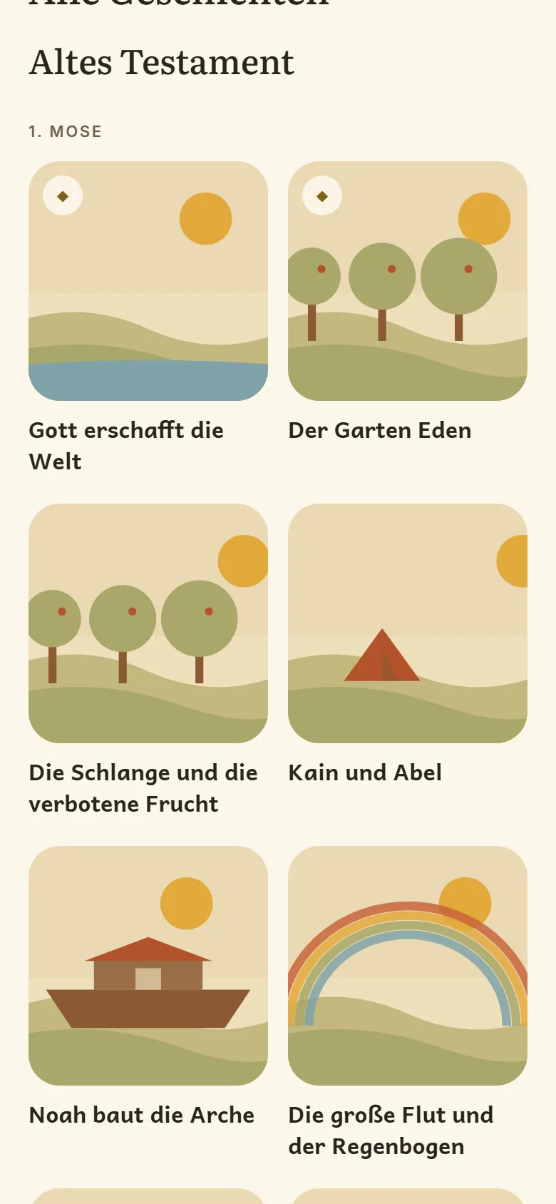 Das Regal mit Geschichten aus dem ersten Buch Mose: Noah baut die Arche, Die große Flut und der Regenbogen, Der Turm zu Babel